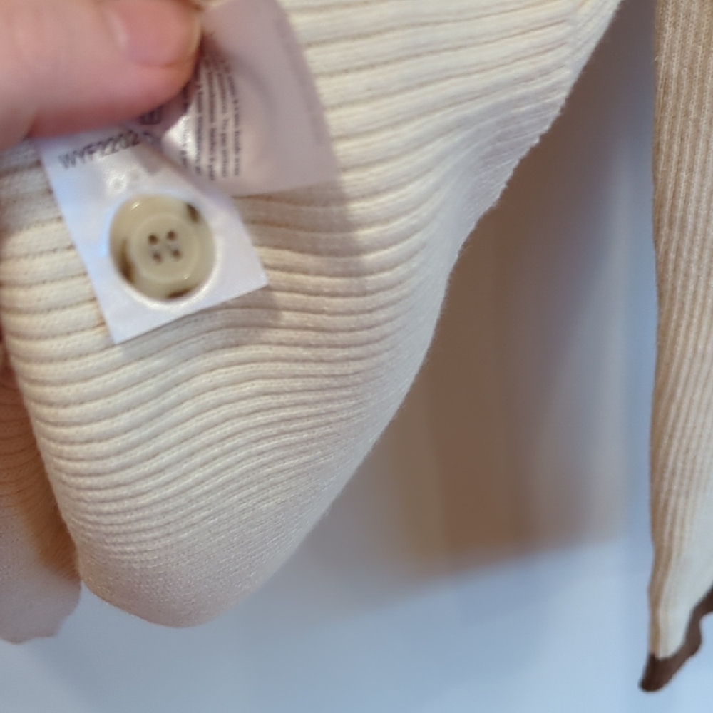 Faherty Cotton Cashmere Henley Polo Sweater Cream Brown Stripes Large NWT Preppy - Picture 8 of 9